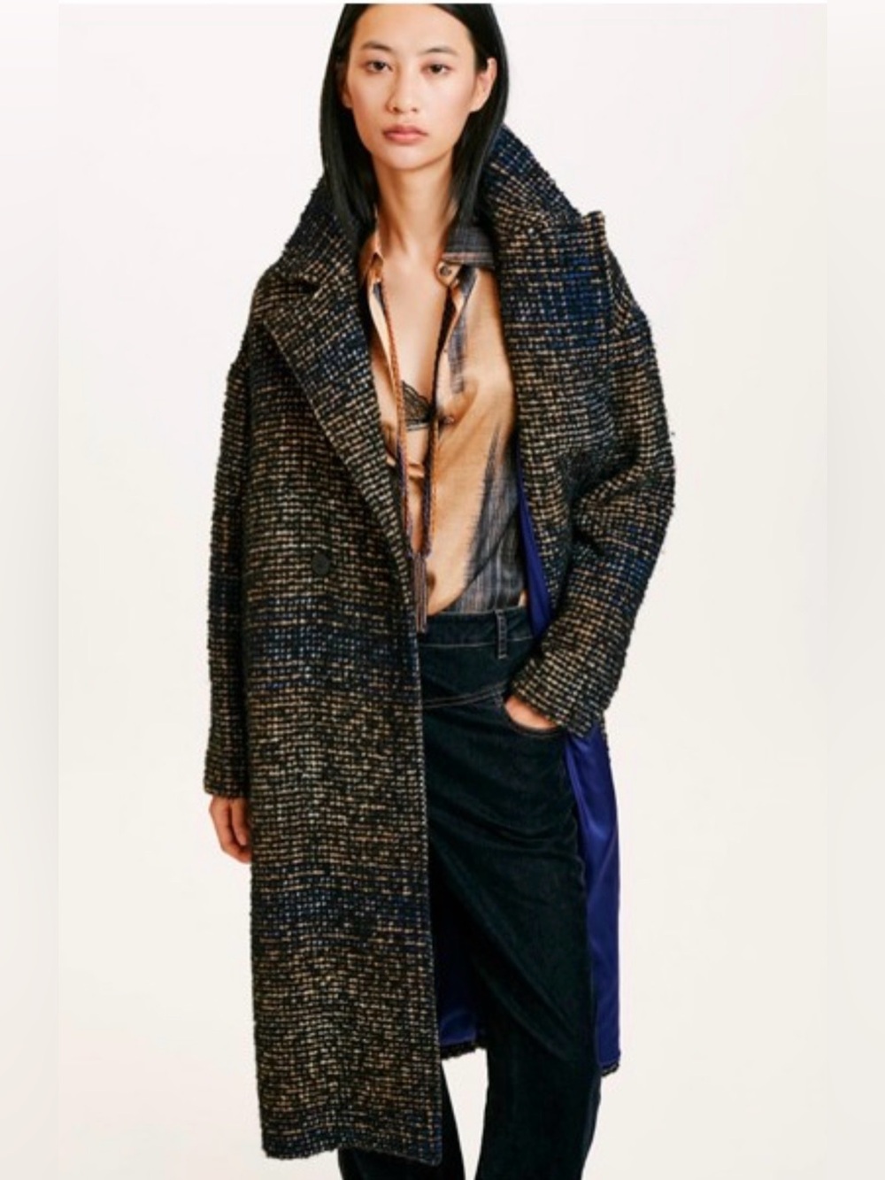 Momoni Fontainebleau Check Bouclé Wool Oversized Coat IT 40 US 4 luxury $847